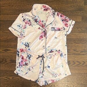 Floral Satin Pajama Set - Pink